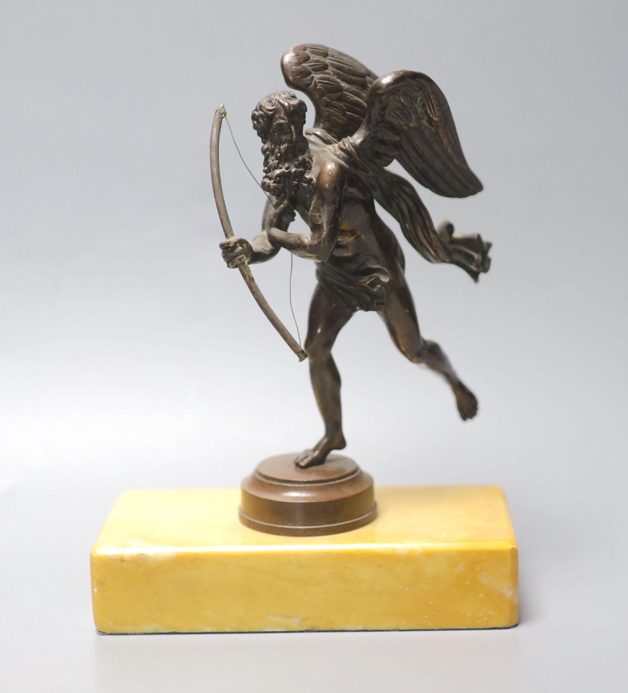 A neoclassical style bronze figure of Father Time, wood and marble plinth, 20cm high